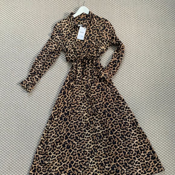 Zara Dresses & Skirts - NWT! Leopard Print Zara Midi Dress with Tie
